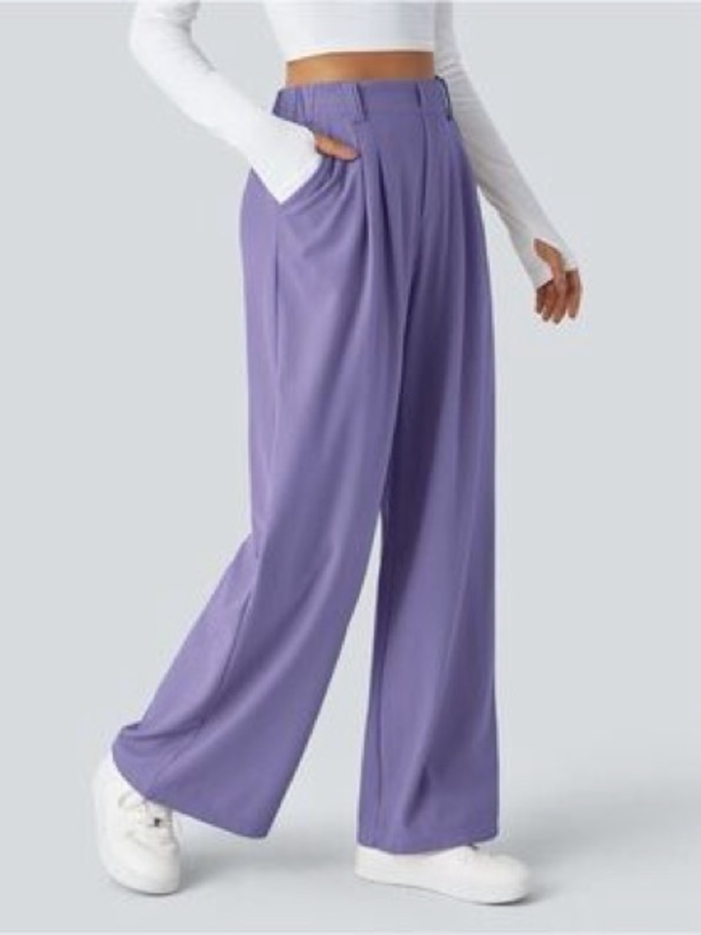 Halara Mellow Purple Flex™ High Waisted Pocket Wide Leg Waffle Work Pants - Picture 2 of 10